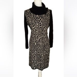 Calvin Klein Leopard Animal Print Cowl Neck Sweater Dress size Large